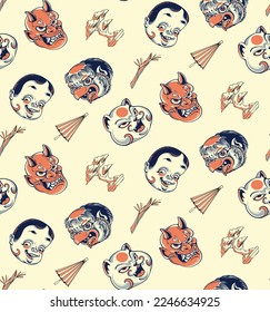 japan traditional mask seamless pattern vector