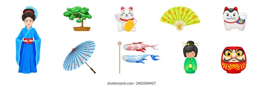 Japan Traditional Object and Famous Symbols Vector Set