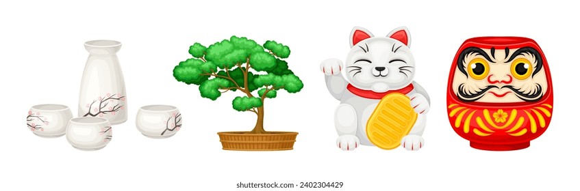 Japan Traditional Object and Famous Symbols Vector Set