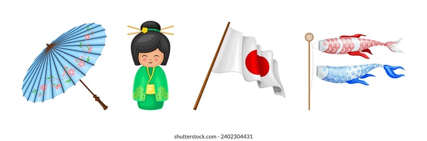 Japan Traditional Object and Famous Symbols Vector Set