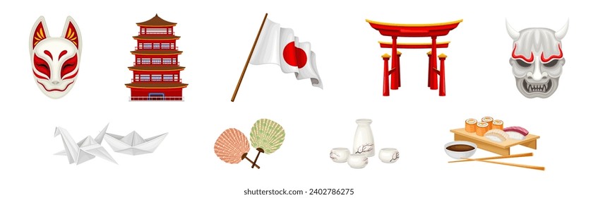 Japan Traditional Object and Famous Symbols Vector Set