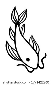 Japan traditional symbol koi carp fish in ink Isolated on white background. Hand drawn vector decorative element for decoration, postcard, flyer, banner or website