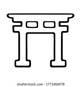 Japan traditional symbol torii gate in ink Isolated on white background. Hand drawn vector decorative element for decoration, postcard, flyer, banner or website