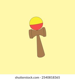 Juguete tradicional de Japón Kendama Ilustración vectorial aislada sobre fondo amarillo