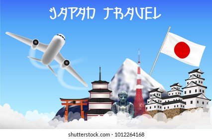 japan travel with airplane and landmark 