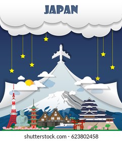 Japan travel background Landmark Global Travel And Journey Infographic Vector Design Template. illustration