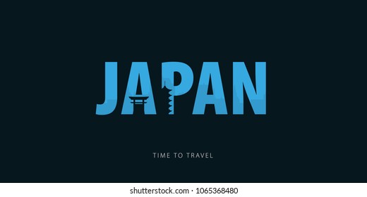 Japan. Travel bunner with silhouettes of sights. Time to travel. Vector illustration
