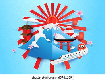 Japan travel concept background. paper art and craft style
