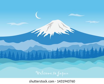 Japan travel concept with Mount Fuji. Mount fujiyama is the world famous landmarks of Japan. vector advertising template illustration.