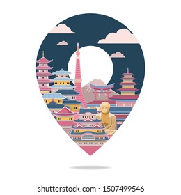 Japan travel. Japan detailed skyline. Travel and tourism background. Vector illustraion