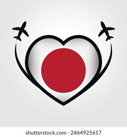 Japan Travel Heart Flag With Airplane Icons