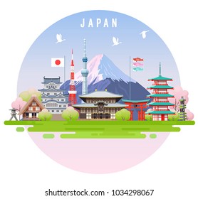Japan travel infographic. Vector travel places and landmarks.