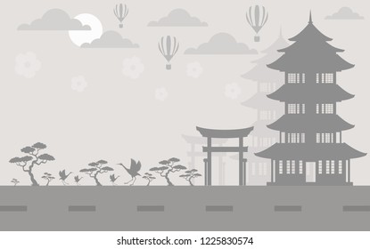 Japan travel infographic. Vector travel places and landmarks. Japan  in paper cute style.