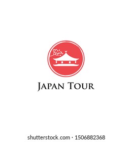 japan travel logo with kyoto temple landscape illustration