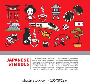 Japan travel poster of Japanese sightseeings symbols and famous culture landmarks icons