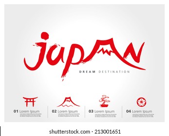 Japan travel set, Fuji Mountain, typography