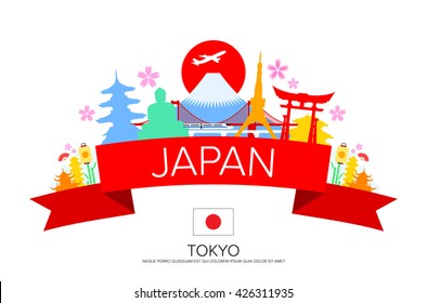 Japan Travel. Tokyo Travel. Landmarks. Vector and Illustration.