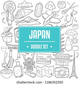 Japan Travel Traditional Doodle Icons Sketch Hand Made Design Vector