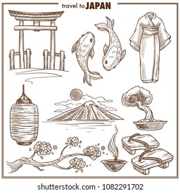 Japan Travel Vector Landmark Sketch Symbols