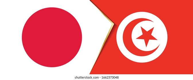 Japan und Tunesien sind Flaggen, zwei Vektorillustrationen Flaggen Symbol für Beziehung oder Konfrontation.