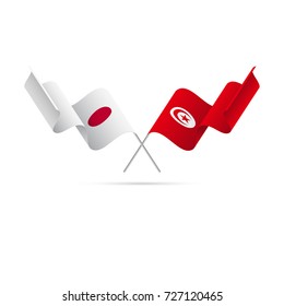 Japan and Tunisia flags. Vector illustration.