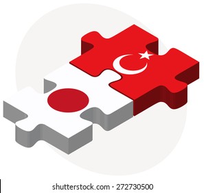Japan and Turkey Flags in puzzle isolated on white background
