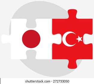 Japan and Turkey Flags in puzzle isolated on white background

