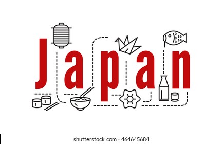 Japan typography and icons. flat line elements. vector