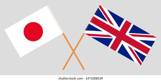 Japan and the UK. Crossed Japanese and British flags