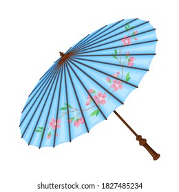 Japan Umbrella with Cherry Flowers as Country Symbol Vector Illustration