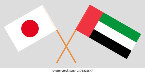 Japan and the United Arab Emirates. Crossed Japanese and UAE flags