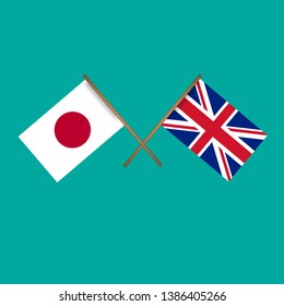 Japan and United Kingdom crossed flags.Language learning or travel concept