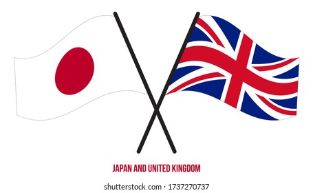 Japan and United Kingdom Flags Crossed And Waving Flat Style. Official Proportion. Correct Colors.