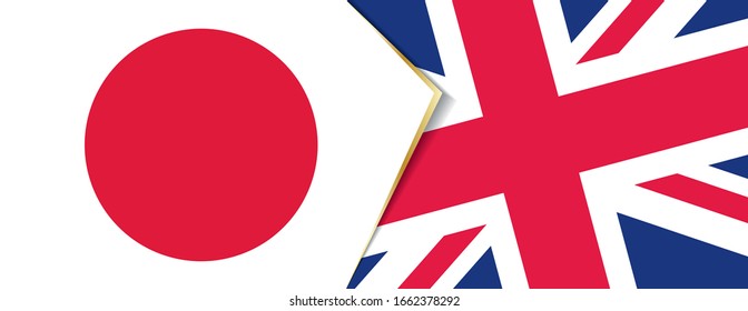 Japan and United Kingdom flags, two vector flags symbol of relationship or confrontation.