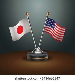 Japan and United States table flags with gradient backgrund. Vector Illustration