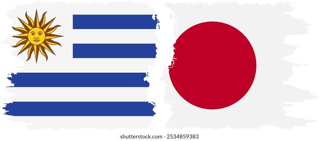 Conexión de banderas grunge de Japón y Uruguay, Vector