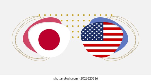 Japan and USA flags. American and Japanese national symbols with abstract background and geometric shapes. Vector illustration.