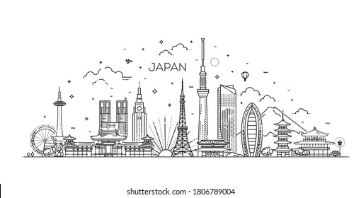 Japan vacation icons set. Vector icons