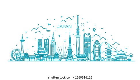 Japan vacation icons set. Vector icons