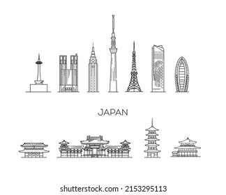 Japan vacation icons set. Vector illustration