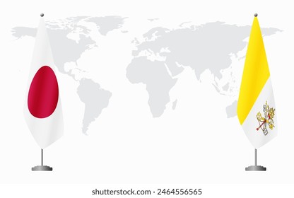 Japan and Vatican flags for official meeting against background of world map.