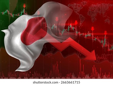 Japan, vector 3d flag financial exchange trend down
