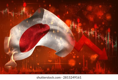Japan, vector 3d flag financial exchange trend down