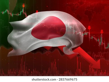 Japan, vector 3d flag financial exchange trend down