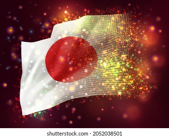 Japan, vector 3d flag on pink purple background with lighting and flares