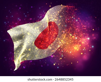 Japón, Vector 3d bandera con un chapoteo de puntos de pintura, explosión de puntos de colores