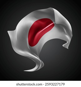 Japan, vector 3d flag with waves on a black background