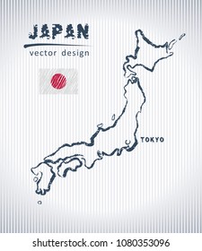 Japan vector chalk drawing map isolated on a white background