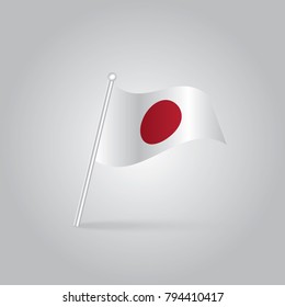 Japan vector flag template. Waving flag of japan on a metallic pole, isolated on a white background.