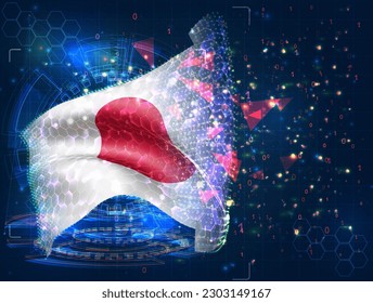 Japan,  vector flag, virtual abstract 3D object from triangular polygons on a blue background